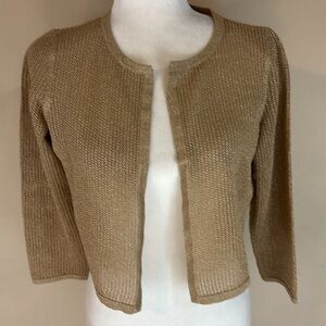 Talbots Metallic Tan Open Knit Cropped Cardigan